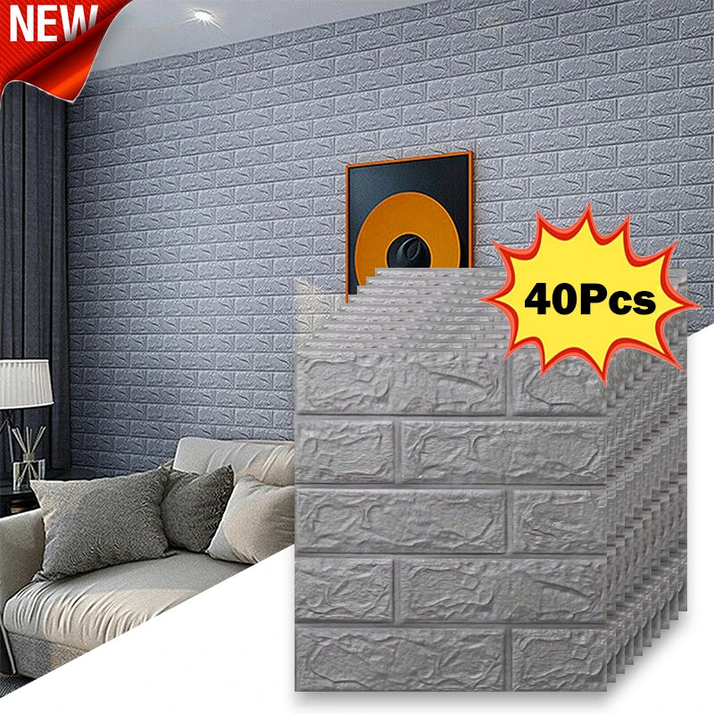 40Pcs 38.5X35cm Imitation Brick Wallpaper Self-adhesive Waterproof Moisture-proof Living Room Bedroom Wall Decoration Qme Sliver 40Pcs 38.5X35cm