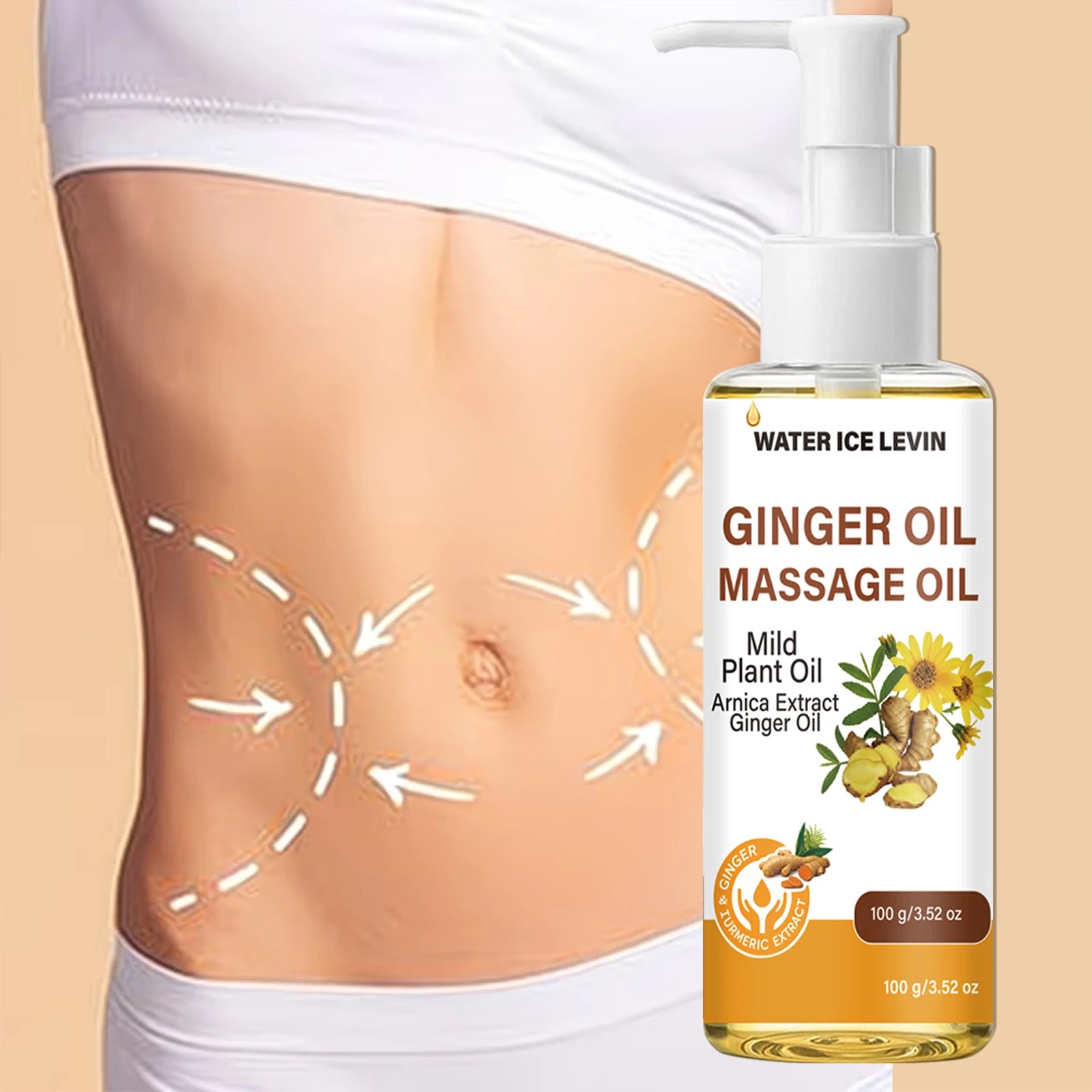 Natural Ginger Arnica Massage Oil, Hydrating Firming Plant-Based Body Care Essential Oil Qme