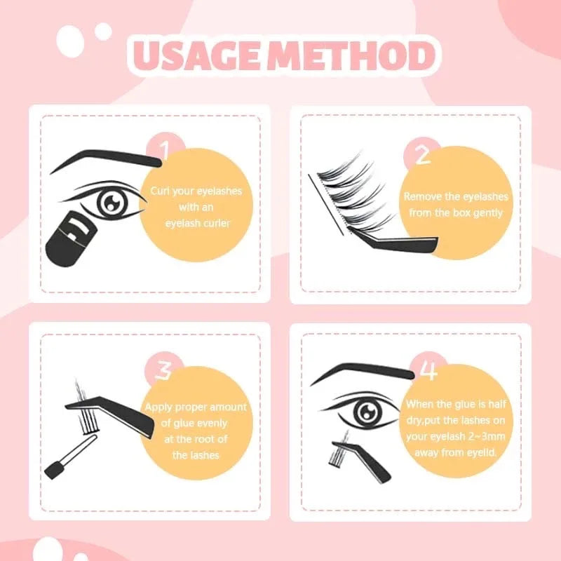 3D Wispy False Eyelashes DIY Self-adhesive In-glue Easy Apply Qme