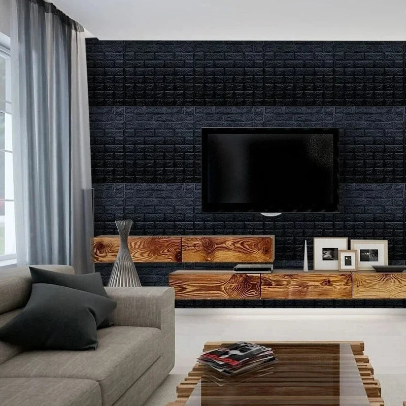 Black Brick Pattern Wallpaper Thick Waterproof and Moisture-Proof Living Room Bedroom Decorative Sticker Self-Adhesive Qme