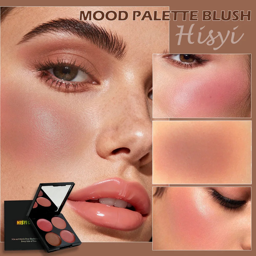 Matte Powder Blush Palette 4 Shades Vibrant Long-lasting Glow Smooth Qme