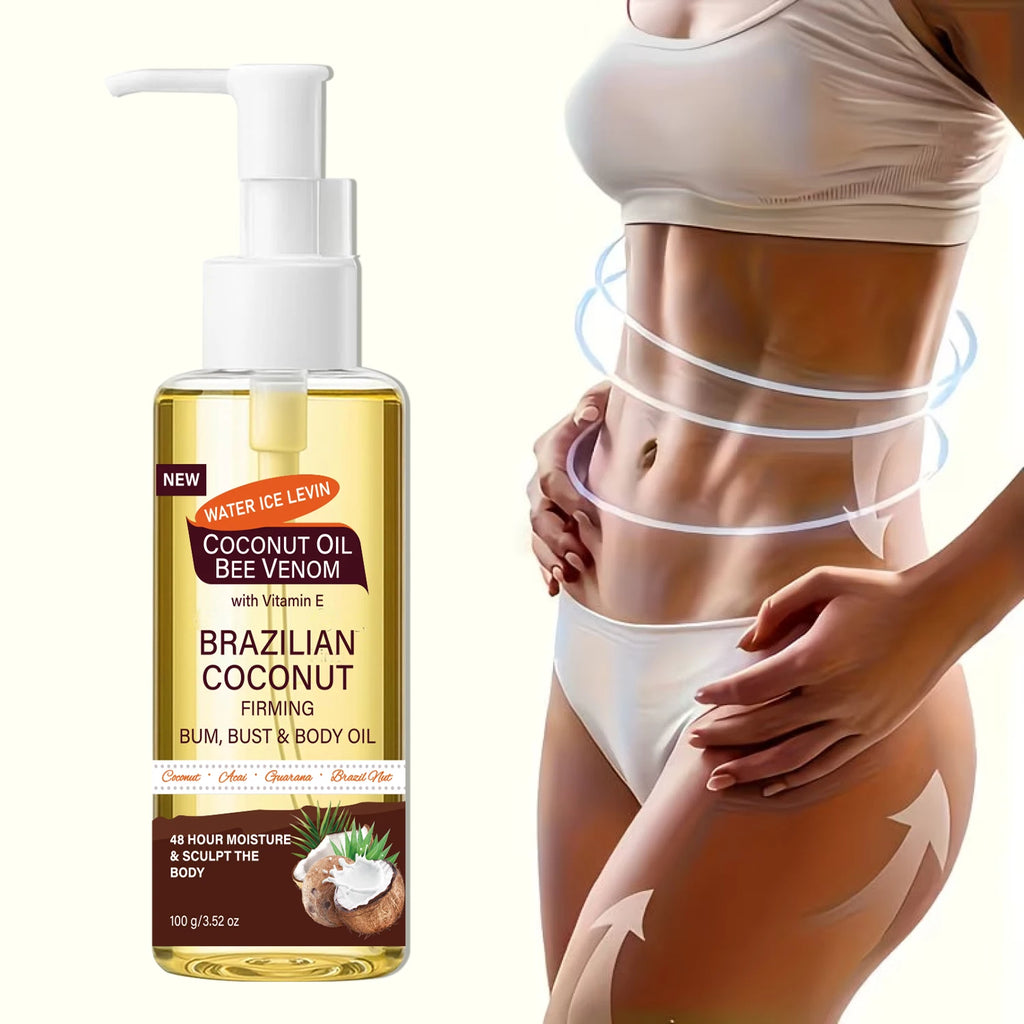 Brazilian Coconut Firming Body Oil, 48H Moisture & Sculpting with Acai, Guarana & Hyaluronic Acid for Bum & Bust Qme