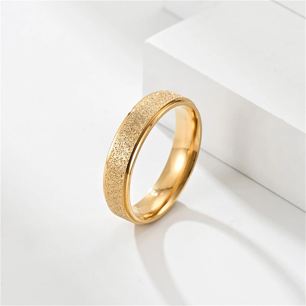 Cool 6MM Anxiety Relief Spinner Ring for Women and Man Stainless Steel Sand Blast Glitter Finish Gold Color Fidget Ring Band Qme