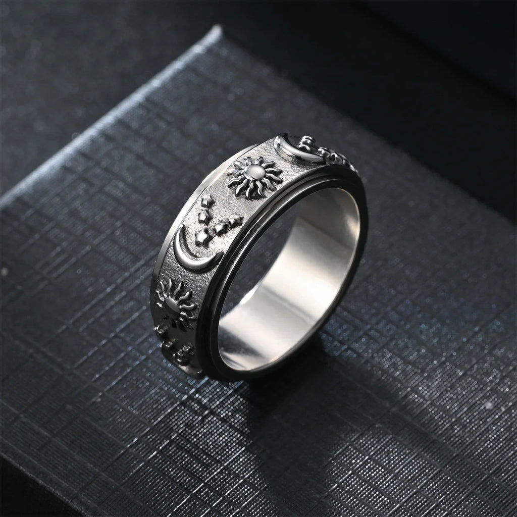 Bohemia Spinning Anxiety Relaxing Ring with Star and Moon for Women Stainless Steel Rotate Freely Fidget Spinner Rings Jewelry Qme