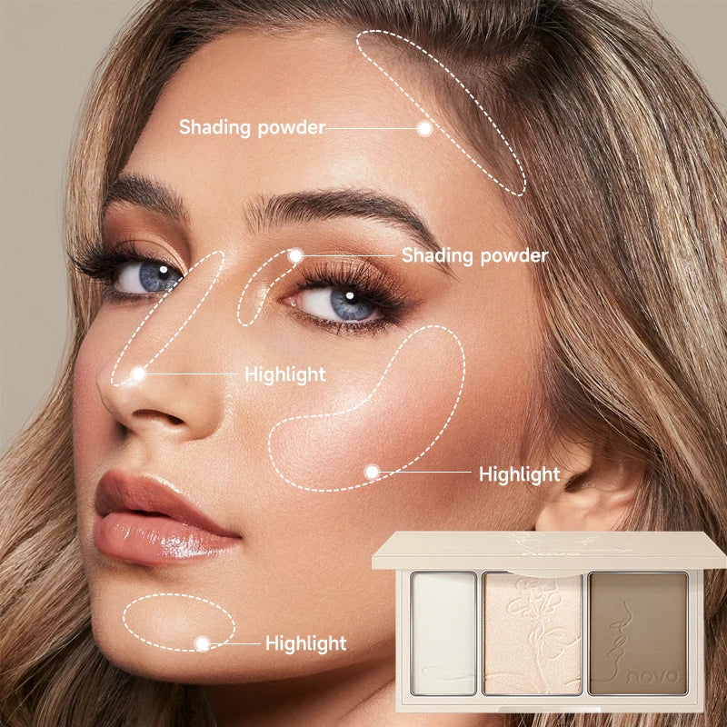 3-In-1 Contouring Powder - Easy To Blend, Highlight And Contour Palette, Ultra-Fine And Long-Lasting, Complexion-Enhancing Shade Qme