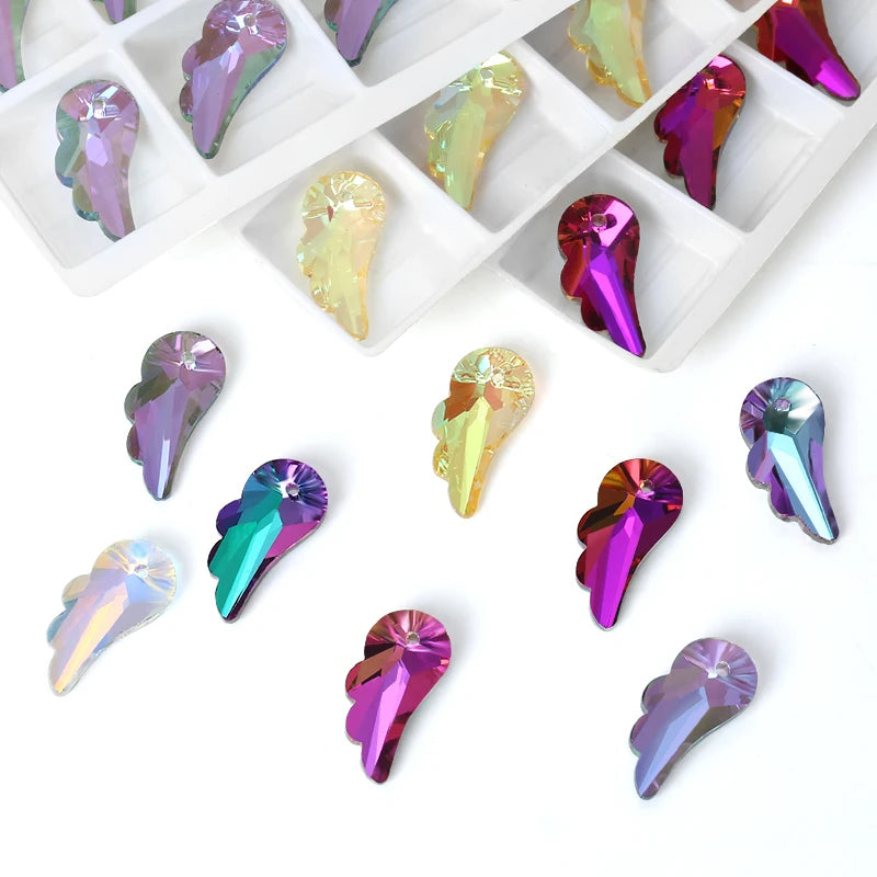 12Pcs Austria Crystal Pendant Loose Rhinestone Beads Charms Glass Jewelry Gems Stones for DIY Necklace Jewelry Making 11Styles Qme Wing Mixed