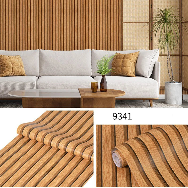 Wood Grain Striped Self Adhesive Waterproof Wallpaper for Bedroom Living Room Kitchen TV Background Wall Sticker Wallcovering Qme 002 45cmX3m