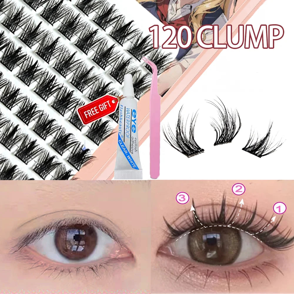 3D Wispy False Eyelashes DIY Self-adhesive In-glue Easy Apply Qme Curl beauty