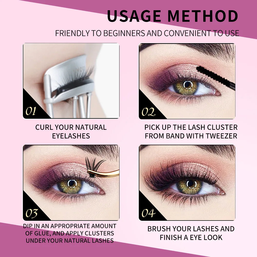 3D DIY Cluster Lash Glue-free Self-adhesive Curling Lengthening Qme