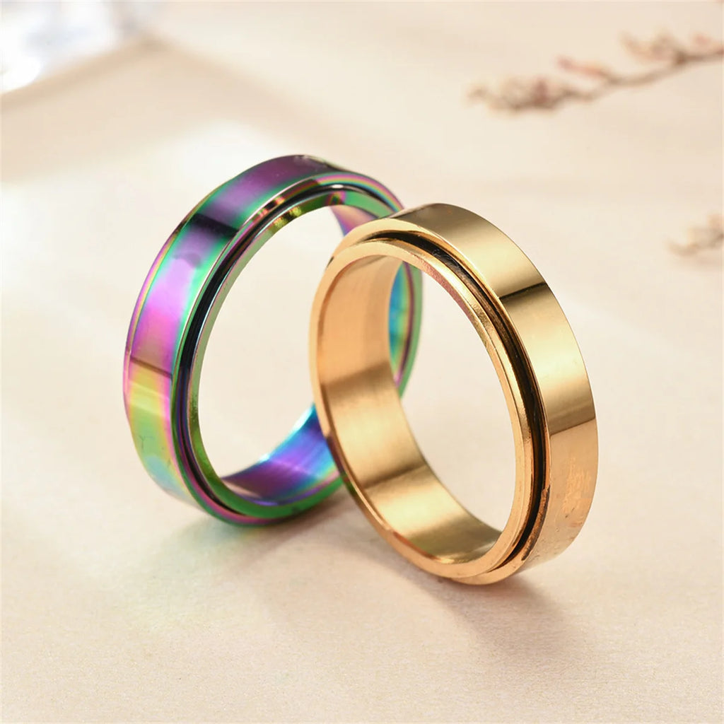 Anxiety Fidget Spinner Stainless Steel Hip Hop Rings Simple Titanium Steel Ring for Men Women High Quality Anti Stress Jewelry Qme
