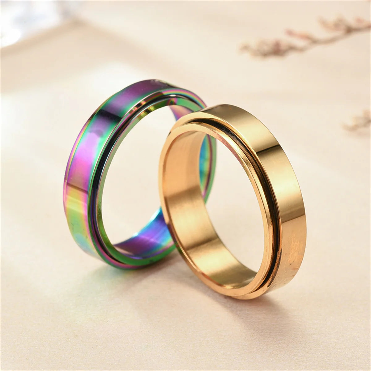 Anxiety Fidget Spinner Stainless Steel Hip Hop Rings Simple Titanium Steel Ring for Men Women High Quality Anti Stress Jewelry Qme