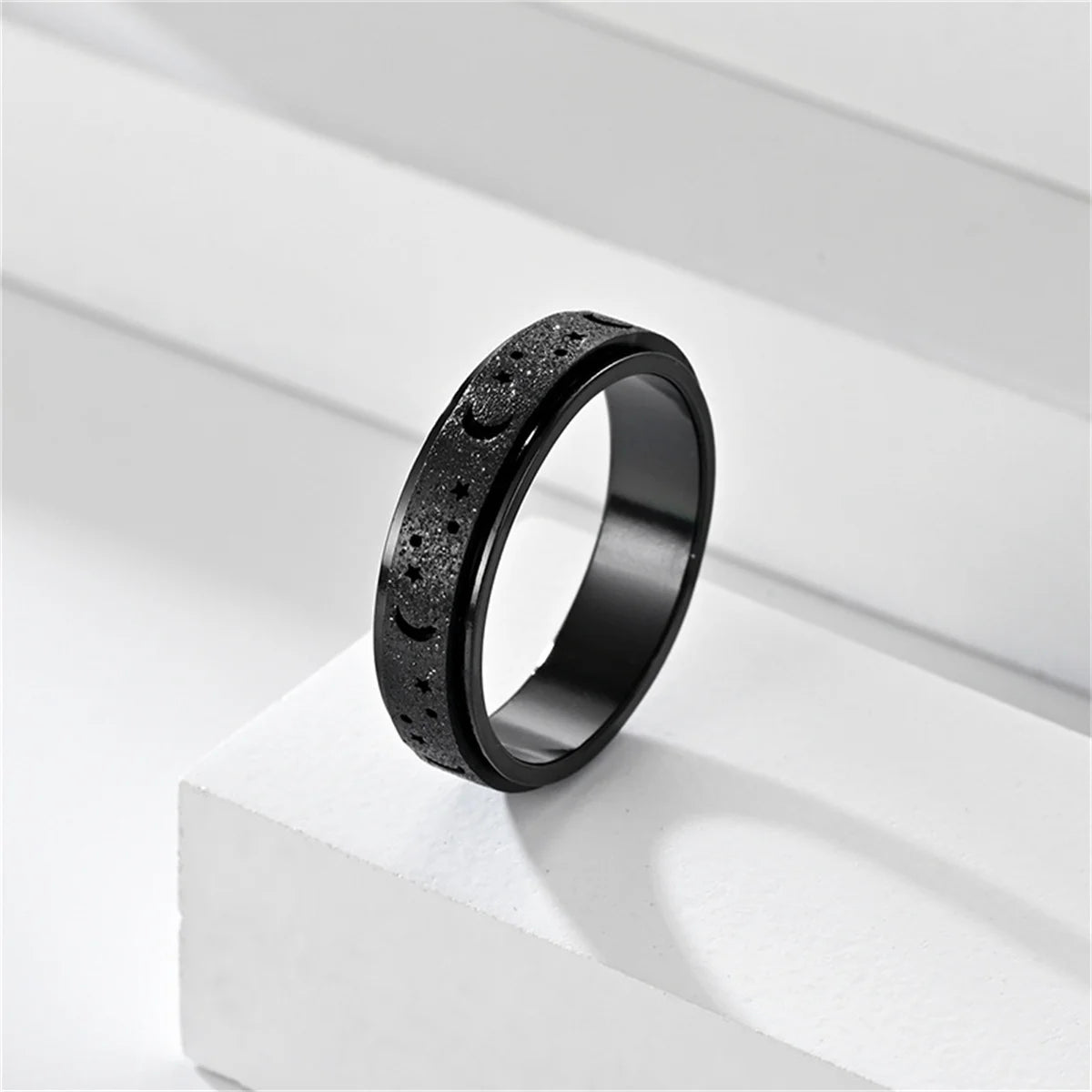 Frosted Stainless Steel Moon And Star Fidget Rings For Men Anti Stress And Anxiety Rotating Ring Fidget Metal Spinner Anillos Qme 4 6