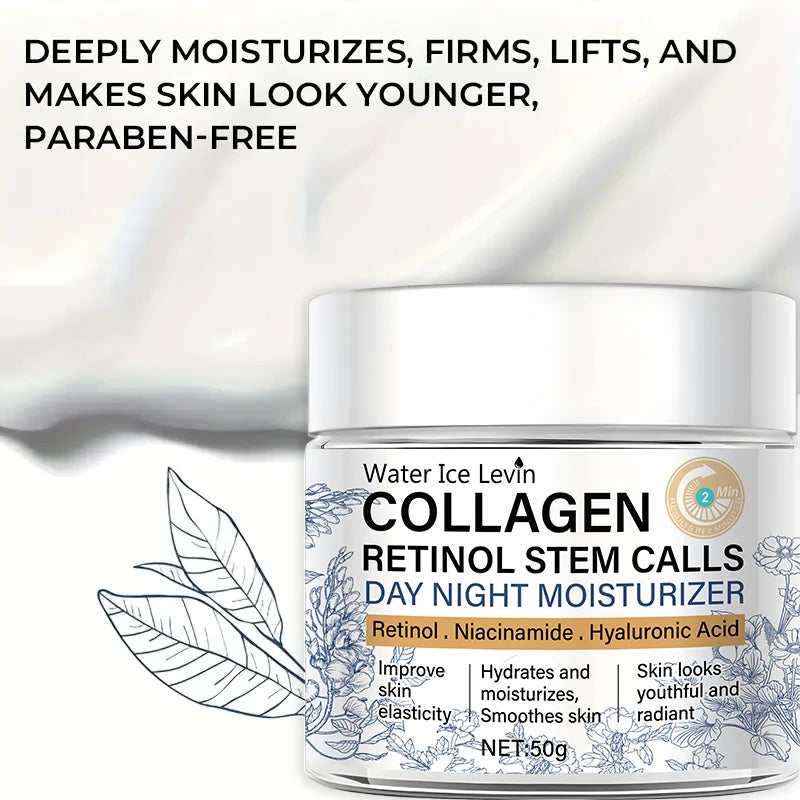 50g Collagen Retinol Stem Cell Day and Night Moisturizing Cream Retinol Niacinamide Hyaluronic Acid Improves Skin Elasticity Moisturizing and Nourishing Qme