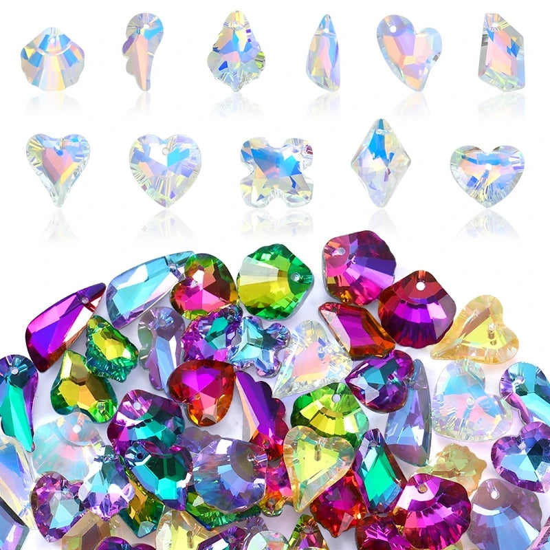 12Pcs Austria Crystal Pendant Loose Rhinestone Beads Charms Glass Jewelry Gems Stones for DIY Necklace Jewelry Making 11Styles Qme