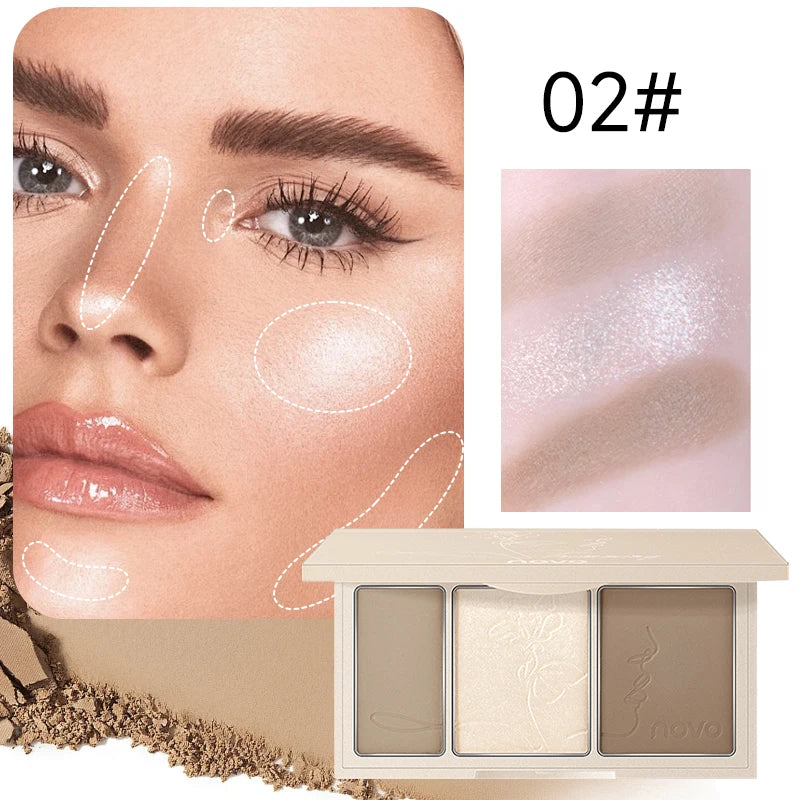 3-In-1 Contouring Powder - Easy To Blend, Highlight And Contour Palette, Ultra-Fine And Long-Lasting, Complexion-Enhancing Shade Qme 02