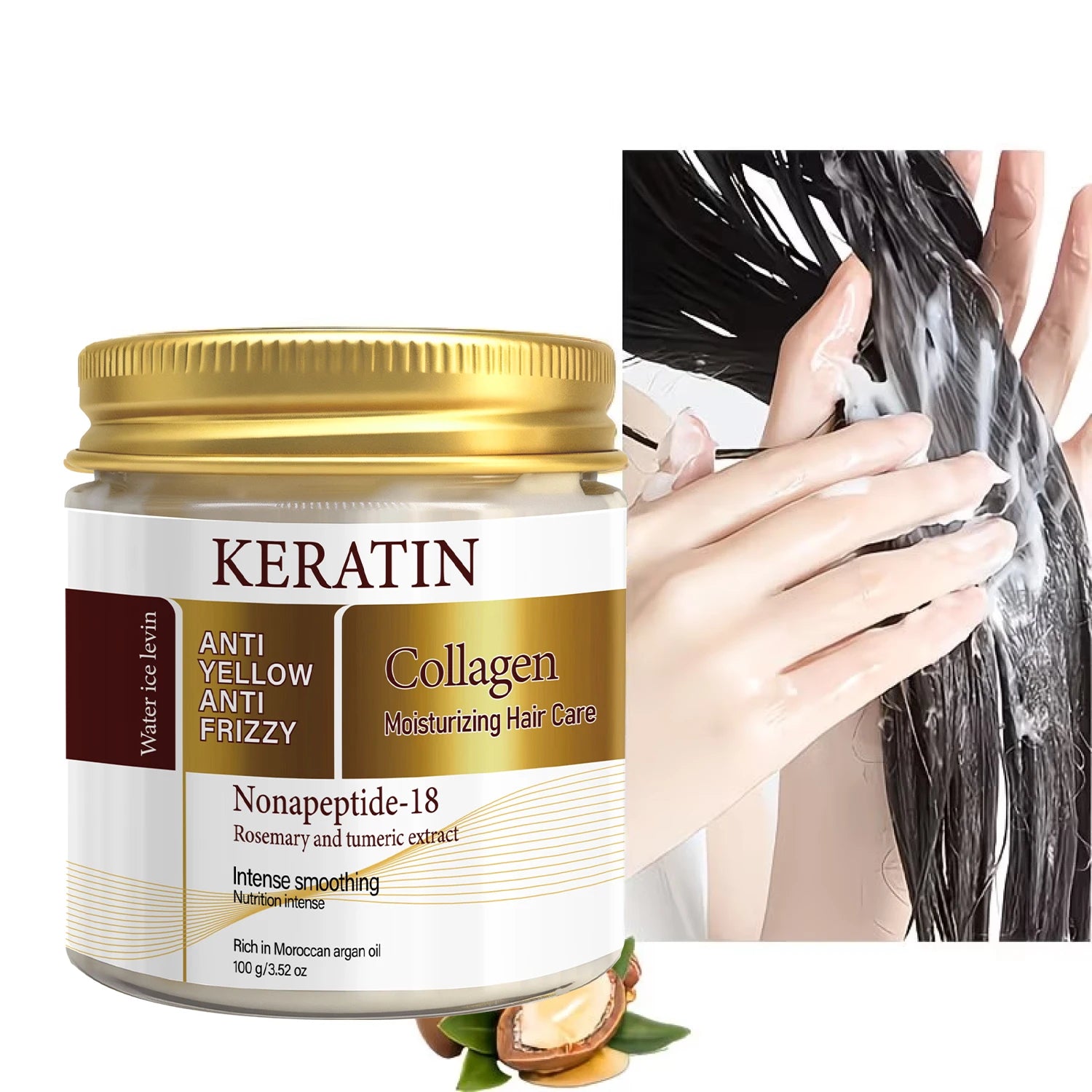 Water Ice Levin Keratin Collagen Hair Mask 100g Argan Oil Rosemary Extract Smooth Anti-Frizz Toned Brassy Hair Care Cream Qme