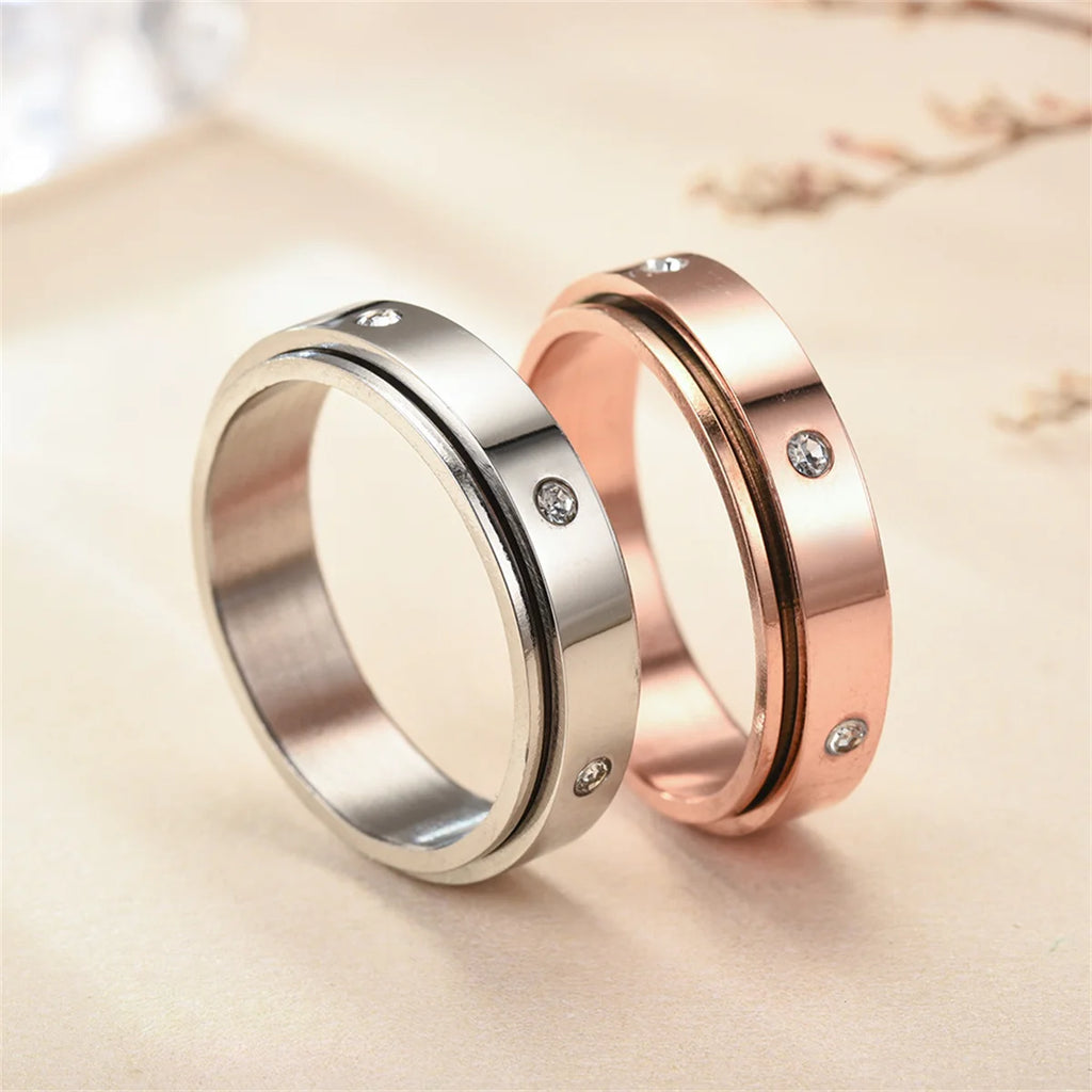 Anxiety Fidget Spinner Stainless Steel Hip Hop Rings Simple Titanium Steel Ring for Men Women High Quality Anti Stress Jewelry Qme