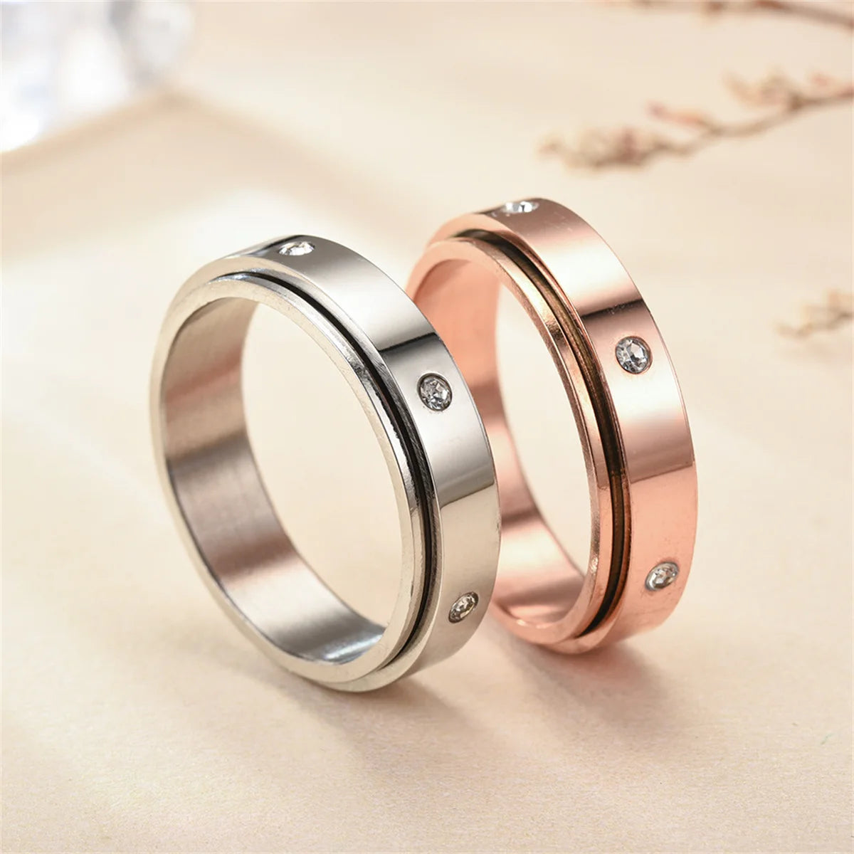 Anxiety Fidget Spinner Stainless Steel Hip Hop Rings Simple Titanium Steel Ring for Men Women High Quality Anti Stress Jewelry Qme