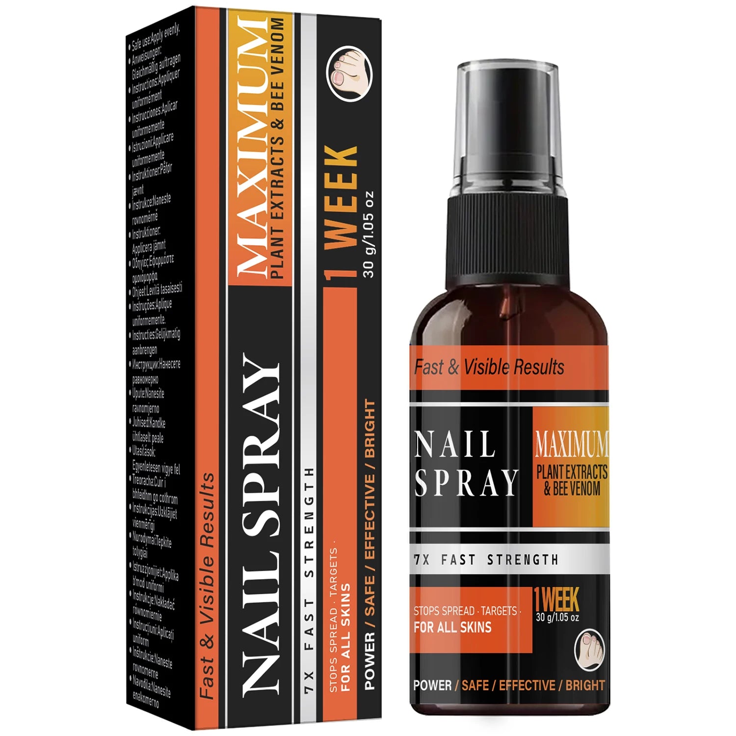 Nail Spray Fast & Visible Result, Strengthening & Repair with Bee Venom, Collagen & Hyaluronic Acid Qme black 30ml