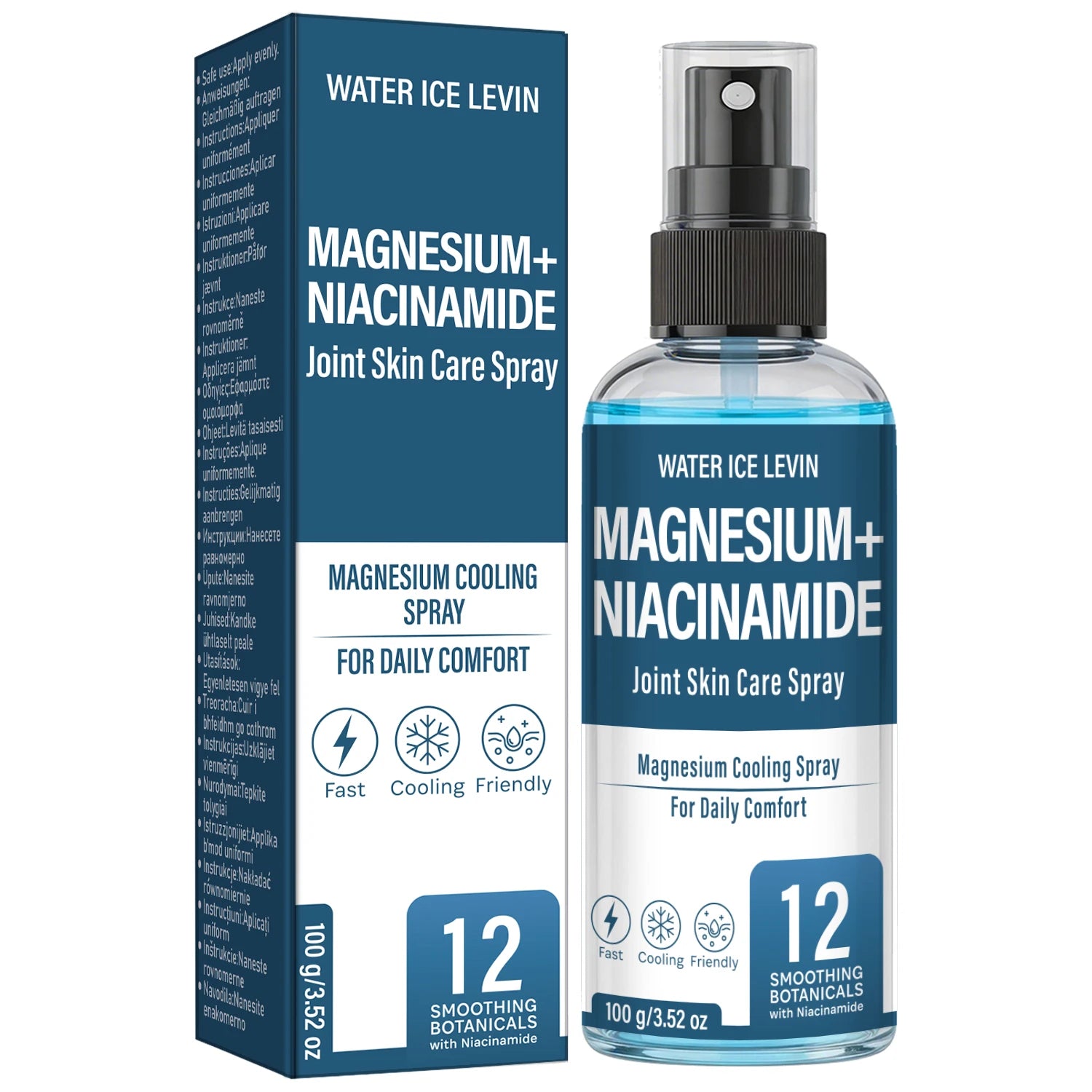 Magnesium Cooling Joint Spray - Niacinamide & Bee Venom Infused, Fast Relief & Daily Comfort Qme dark blue 100g