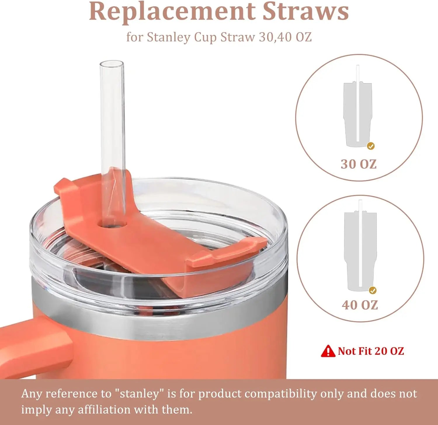 Reusable Straw Replacement Stanley Non-tipping Cups Plastic Straws Qme