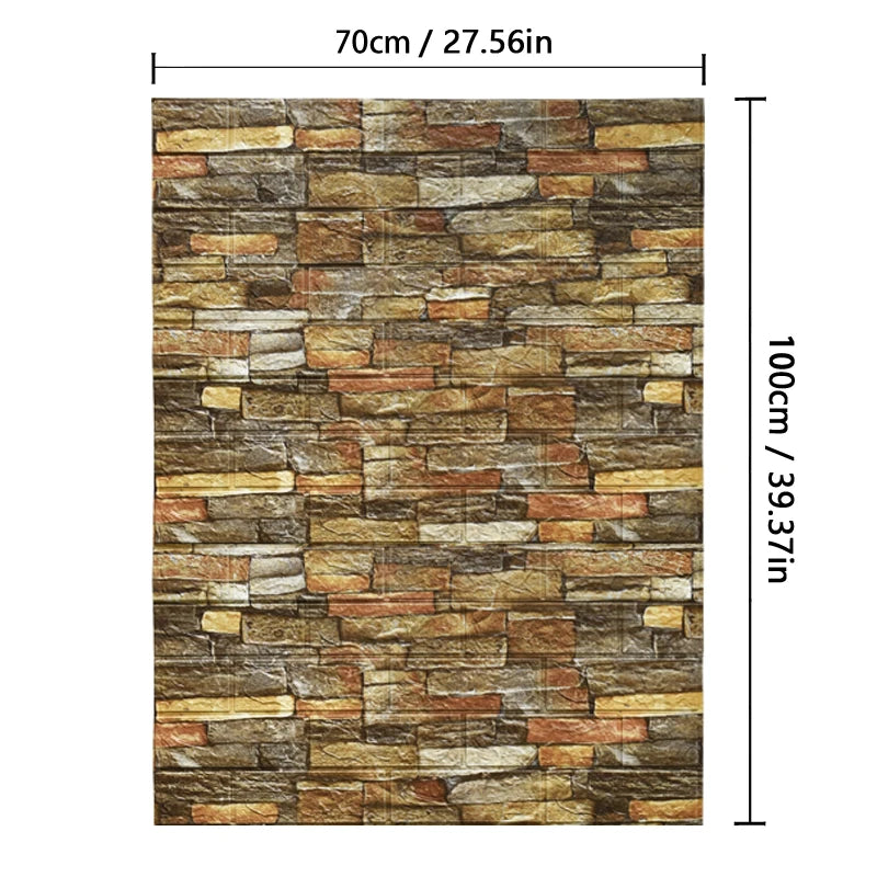 1m 3D Brick Pattern Wall Sticker Self-adhesive Panel Waterproof Qme retro-yellow 1pcs-70cmX1m