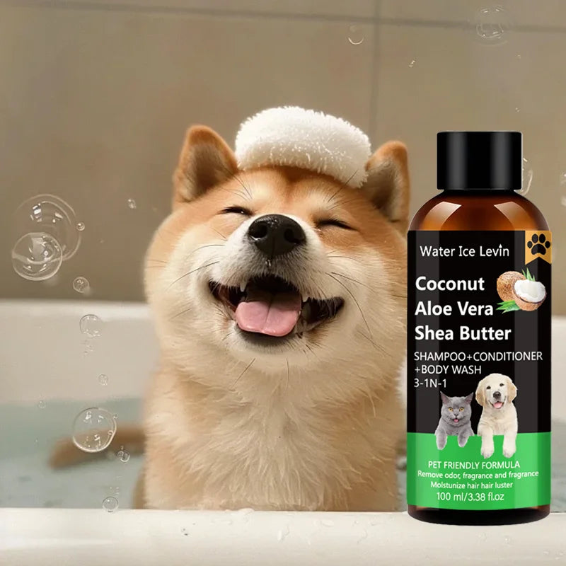 Water Ice Levin 100ml 3 In 1 Pet Wash Mild Deodorize Hydrate Shiny Coat Dog Cat Skin Care Qme