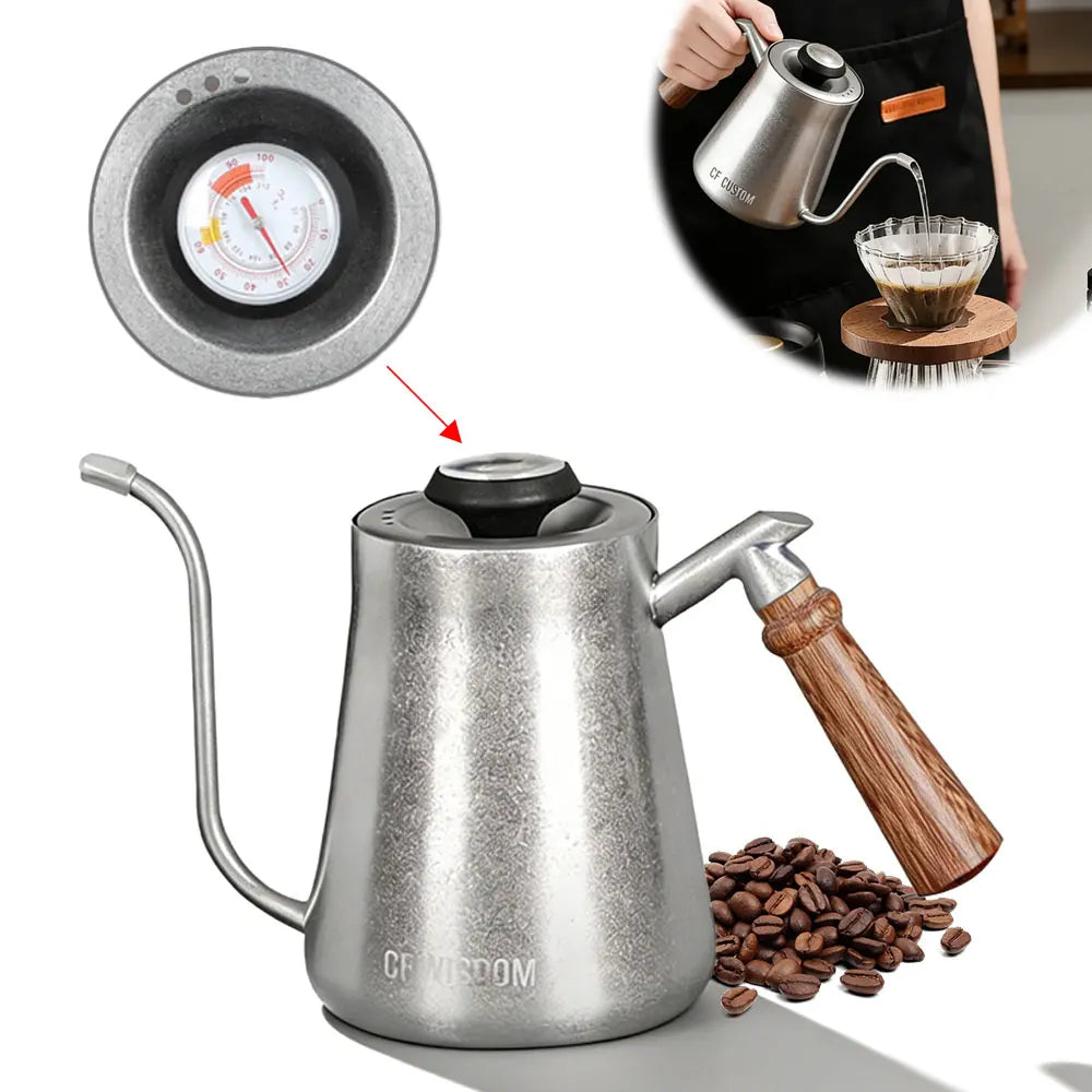CF WISDOM Vintage Classic Silver Stainless Steel Coffee Hand Brewing Qme