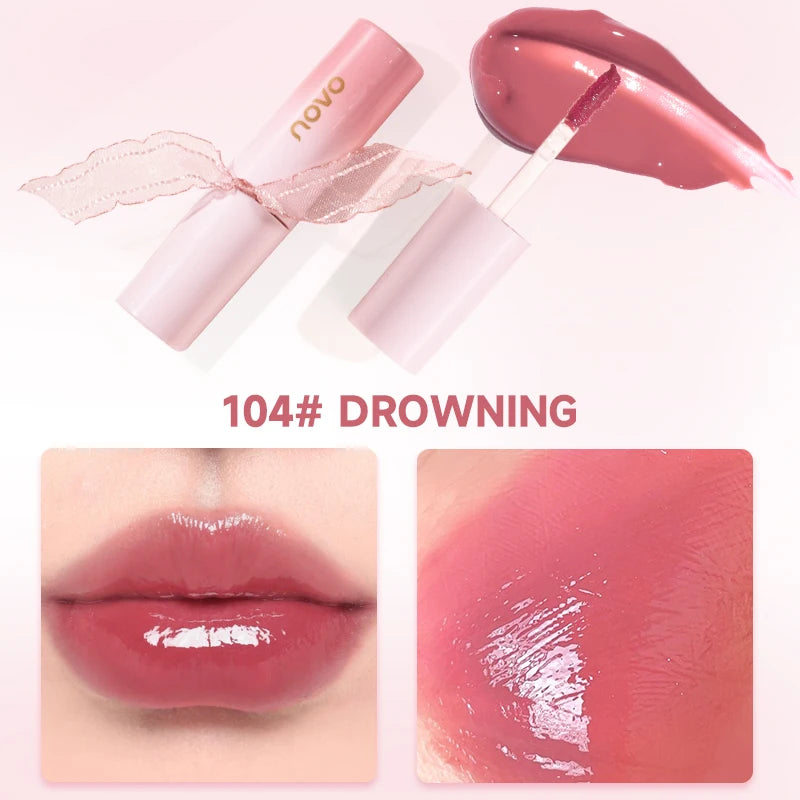 Hydrating 3D Glossy Lip Gloss&Lipstick,Water Gloss Mirror Lip Glaze, Long Lasting,Non-Sticky,High Gloss Effect, For Eyes,Cheeks Qme 104