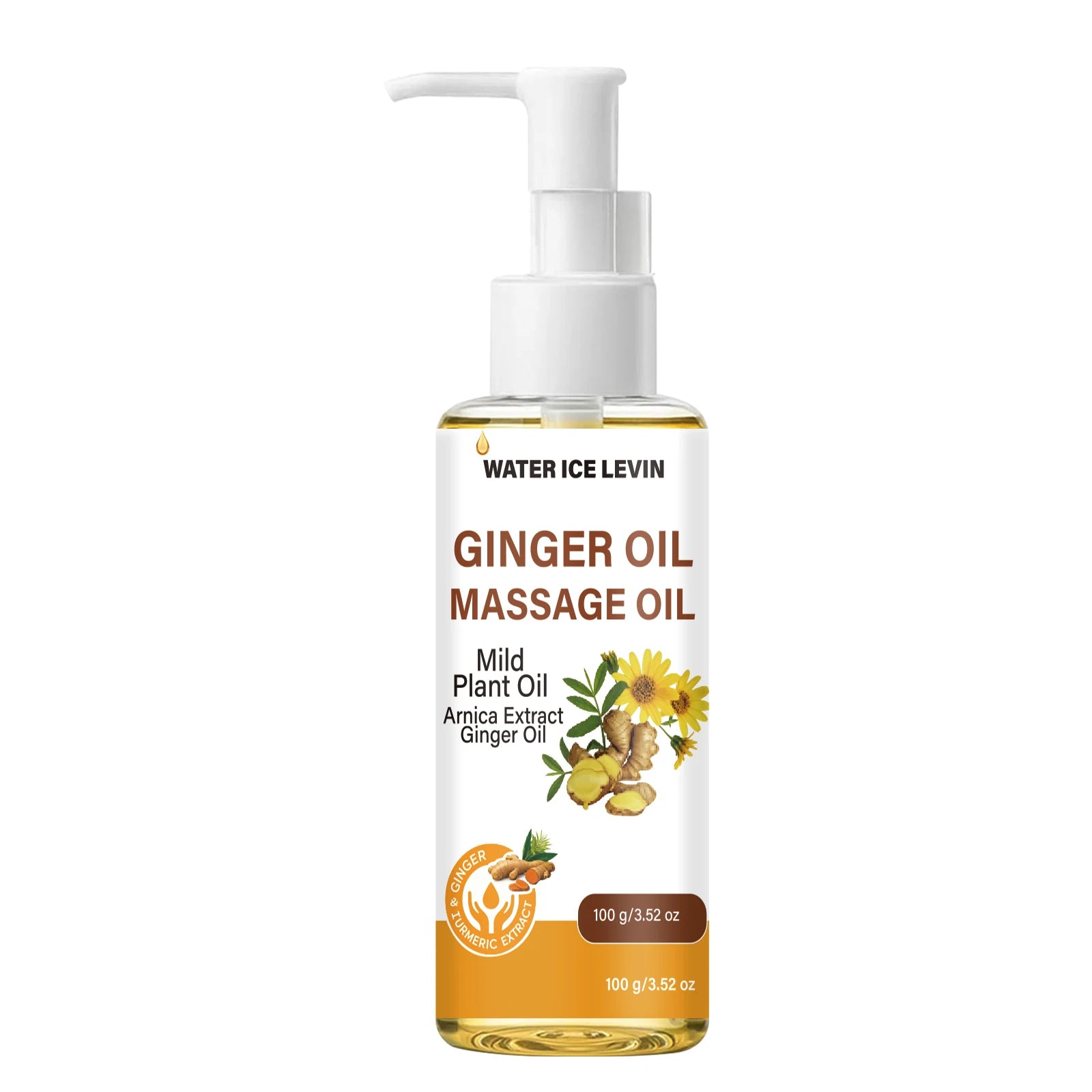 Natural Ginger Arnica Massage Oil, Hydrating Firming Plant-Based Body Care Essential Oil Qme YELLOW 100g