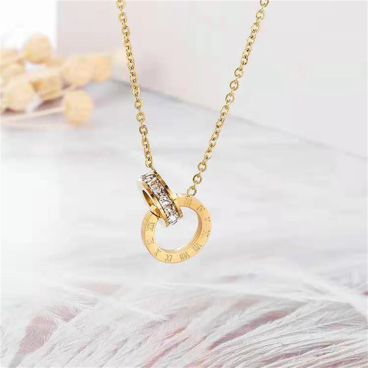 Fashion Plated Stainless Steel Interlocking Circles Infinity Style Roman Numbers Wedding Statement Collar Necklace For Women Qme 2