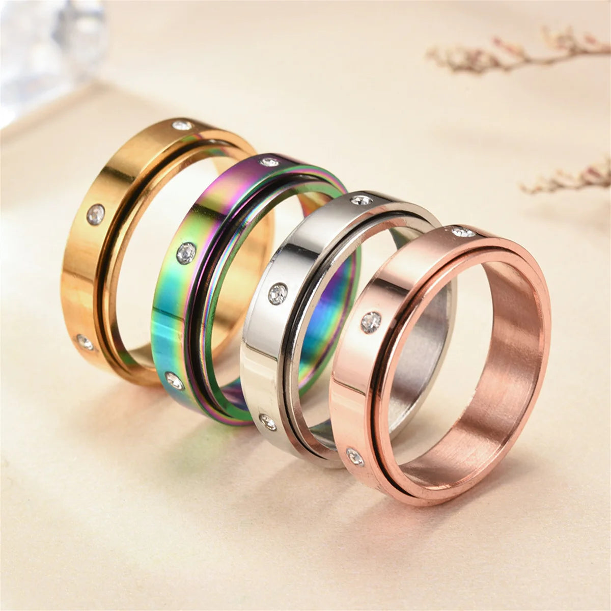 Anxiety Fidget Spinner Stainless Steel Hip Hop Rings Simple Titanium Steel Ring for Men Women High Quality Anti Stress Jewelry Qme
