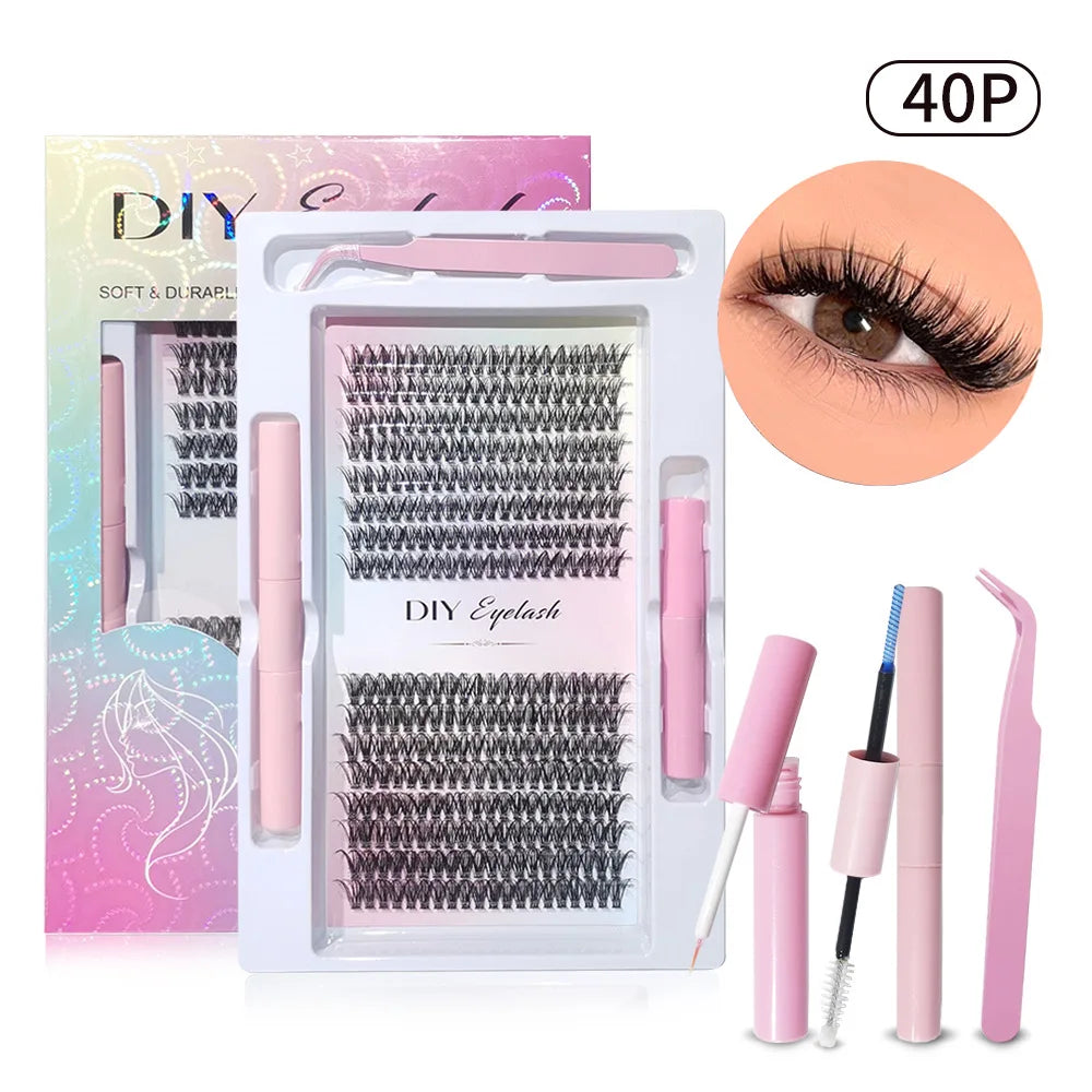 3D DIY Cluster Lash Glue-free Self-adhesive Curling Lengthening Qme 40P