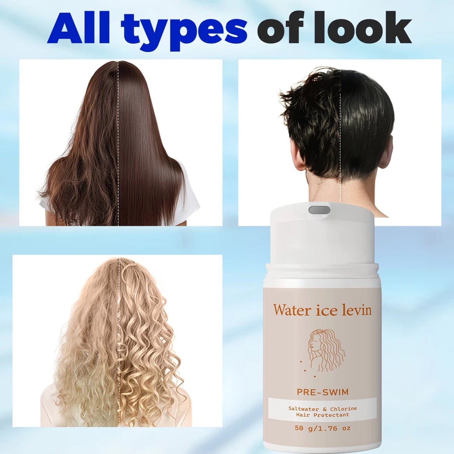 Water Ice Levin Pre-Swim Hair Protectant 50g Keratin Biotin Collagen Block Saltwater Chlorine Smooth Supple Hair Care Cream Qme