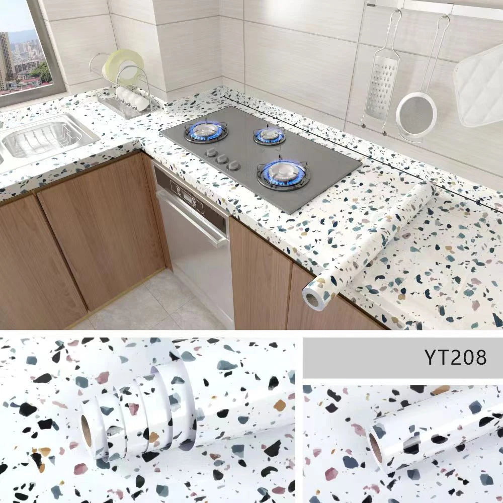 Kitchen Oil-Proof Film Stove Waterproof Moisture-Proof Wallpaper Countertop Self-Adhesiv Cabinet Renovation Tile Marble Sticker Qme YT208 60cmX5m