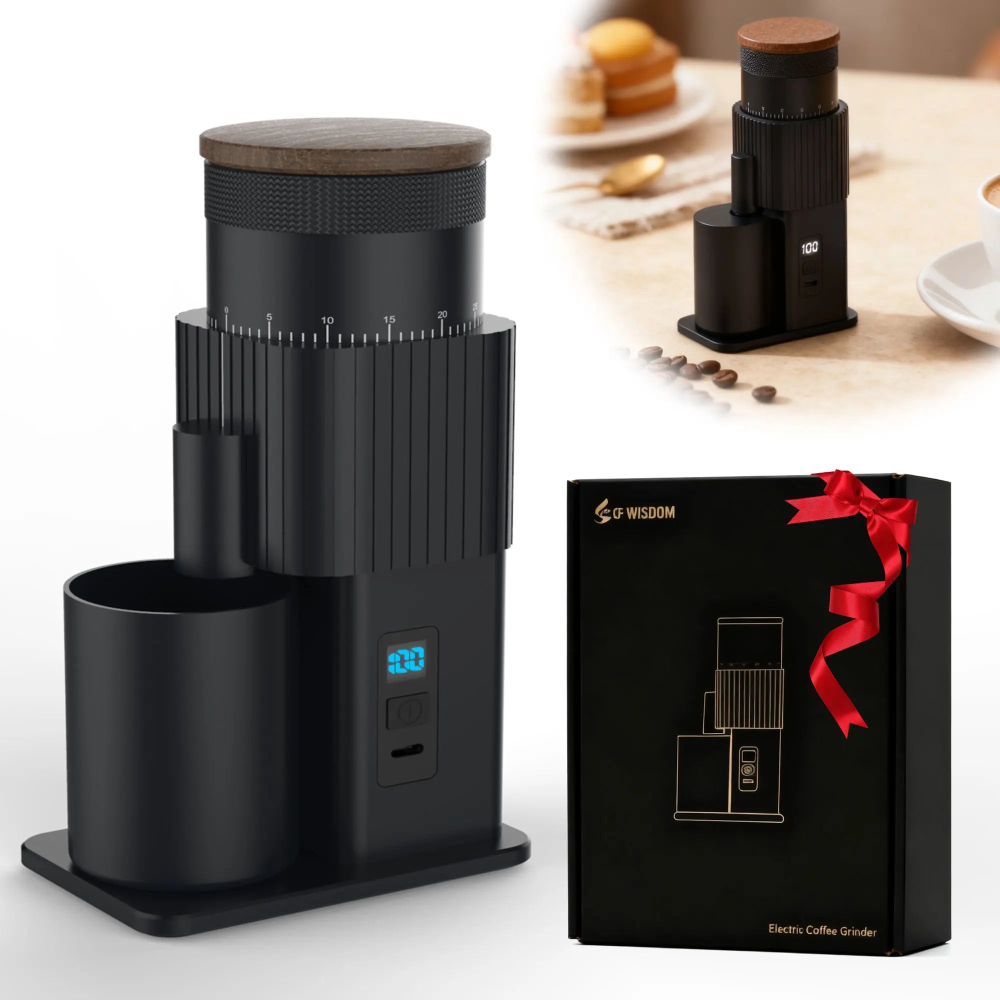Portable Electric Coffee Grinder USB Rechargeable Adjustable Home Qme