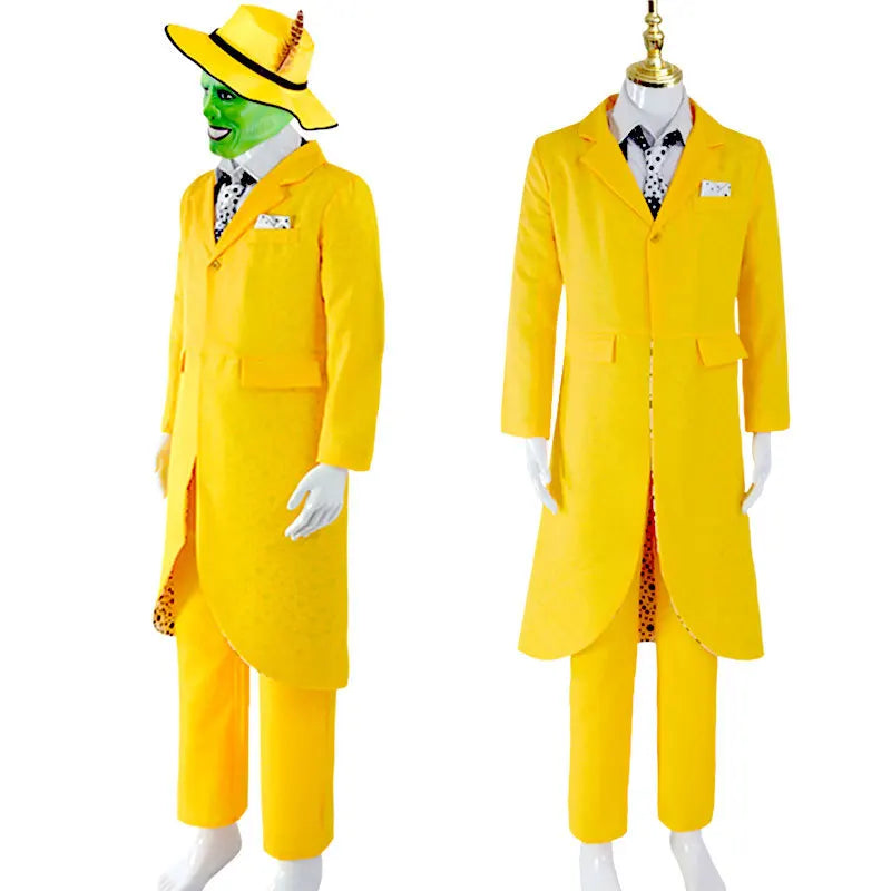 P-Jsmen The Mask Jim Carrey Cosplay Costume Adult Men Yellow Suit Uniform Outfits praty Halloween Carnival Costumes Qme