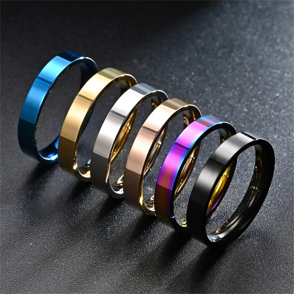 4mm Simplicity Flat Stainless Steel Rings Japanese Korean Fashion Glossy Titanium Steel Finger Rings for Youth Boy Girl Jewelry Qme