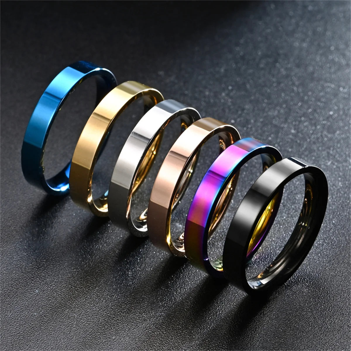 4mm Simplicity Flat Stainless Steel Rings Japanese Korean Fashion Glossy Titanium Steel Finger Rings for Youth Boy Girl Jewelry Qme