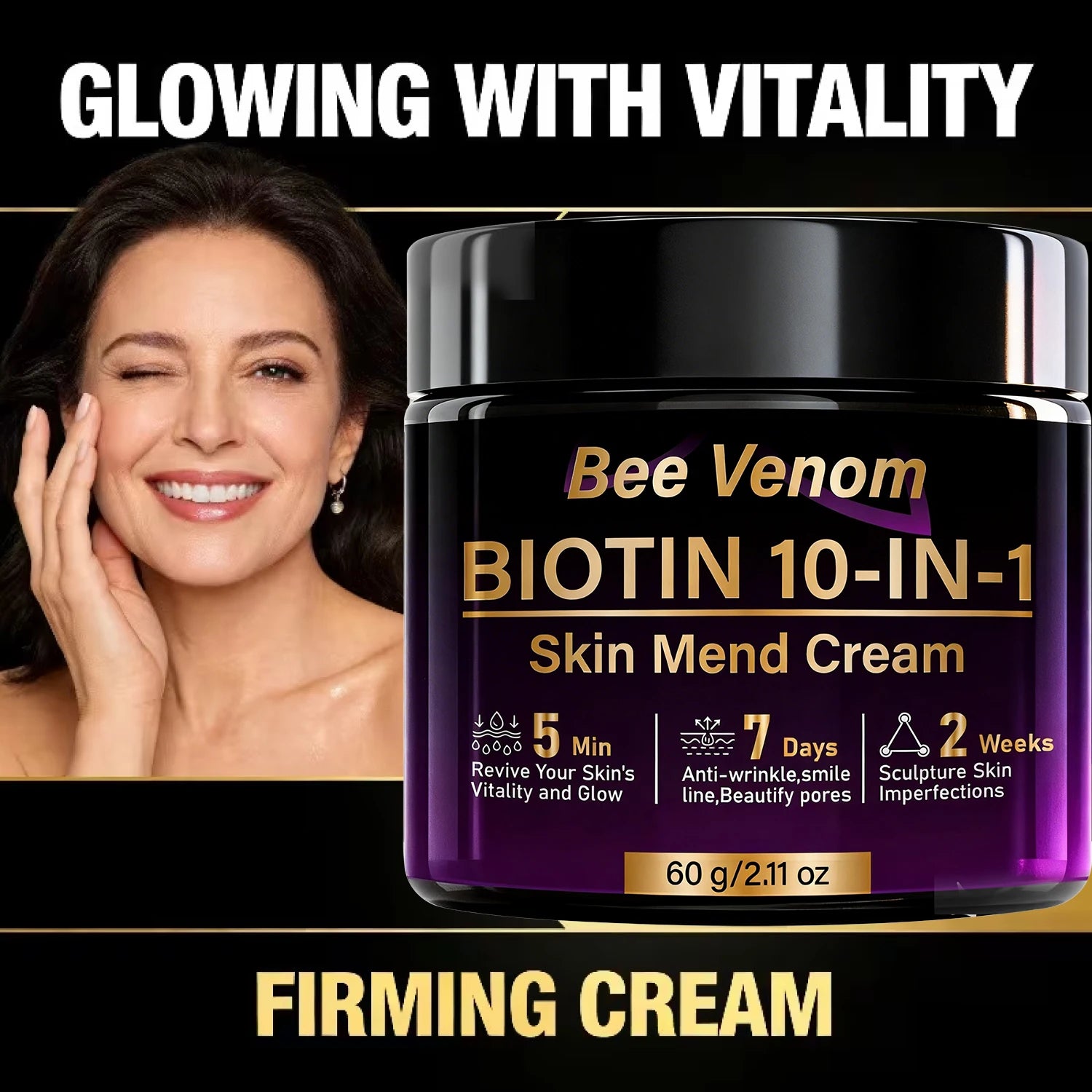 Bee Venom Biotin 10-in-1 Skin Mend Cream, Anti-Wrinkle & Anti-Aging, Fast Revitalizing & Firming, 5 Min Glow Qme
