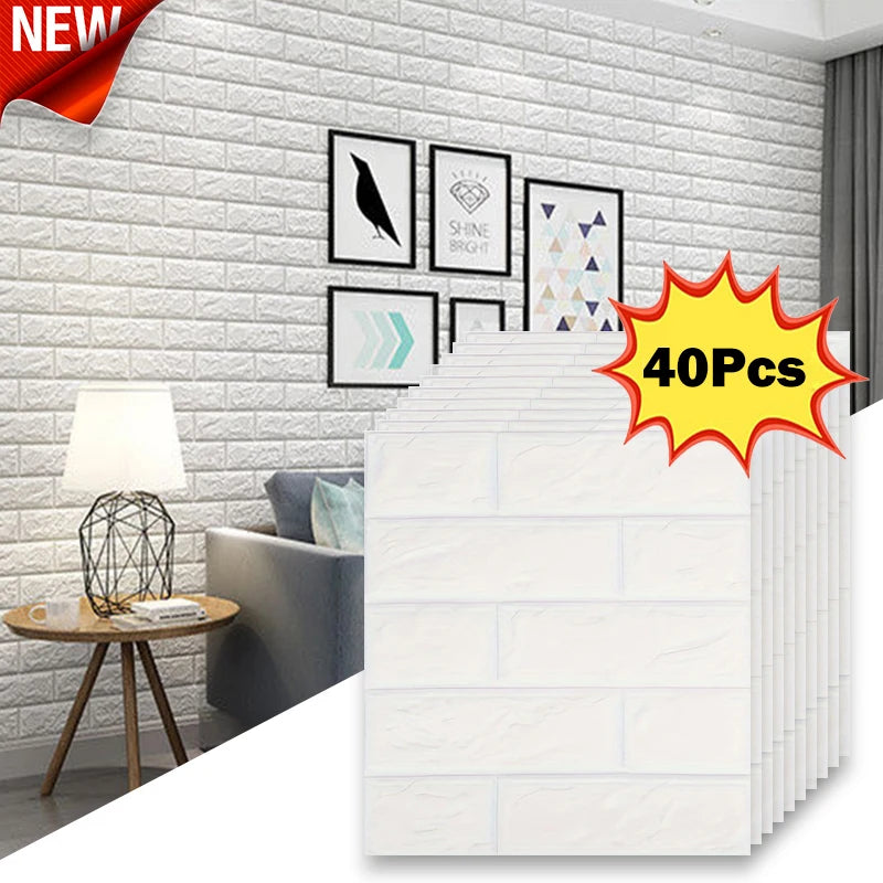 40Pcs 38.5X35cm Imitation Brick Wallpaper Self-adhesive Waterproof Moisture-proof Living Room Bedroom Wall Decoration Qme White 40Pcs 38.5X35cm