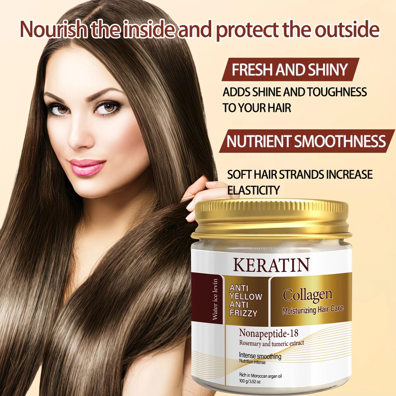 Water Ice Levin Keratin Collagen Hair Mask 100g Argan Oil Rosemary Extract Smooth Anti-Frizz Toned Brassy Hair Care Cream Qme