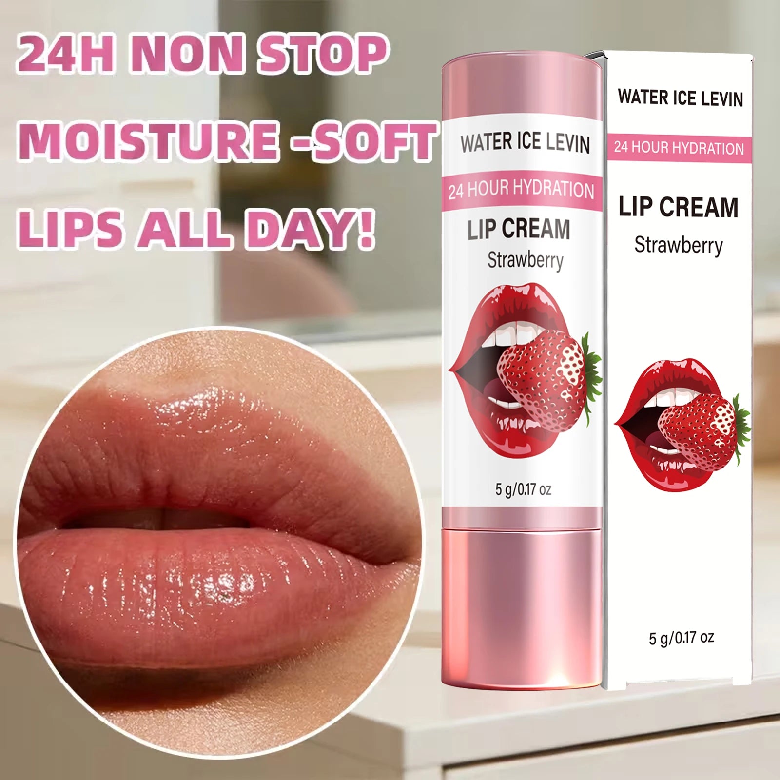 24H Hydrating Strawberry Extract Lip Cream, Moisturizing Soothe Chapped Lips Qme