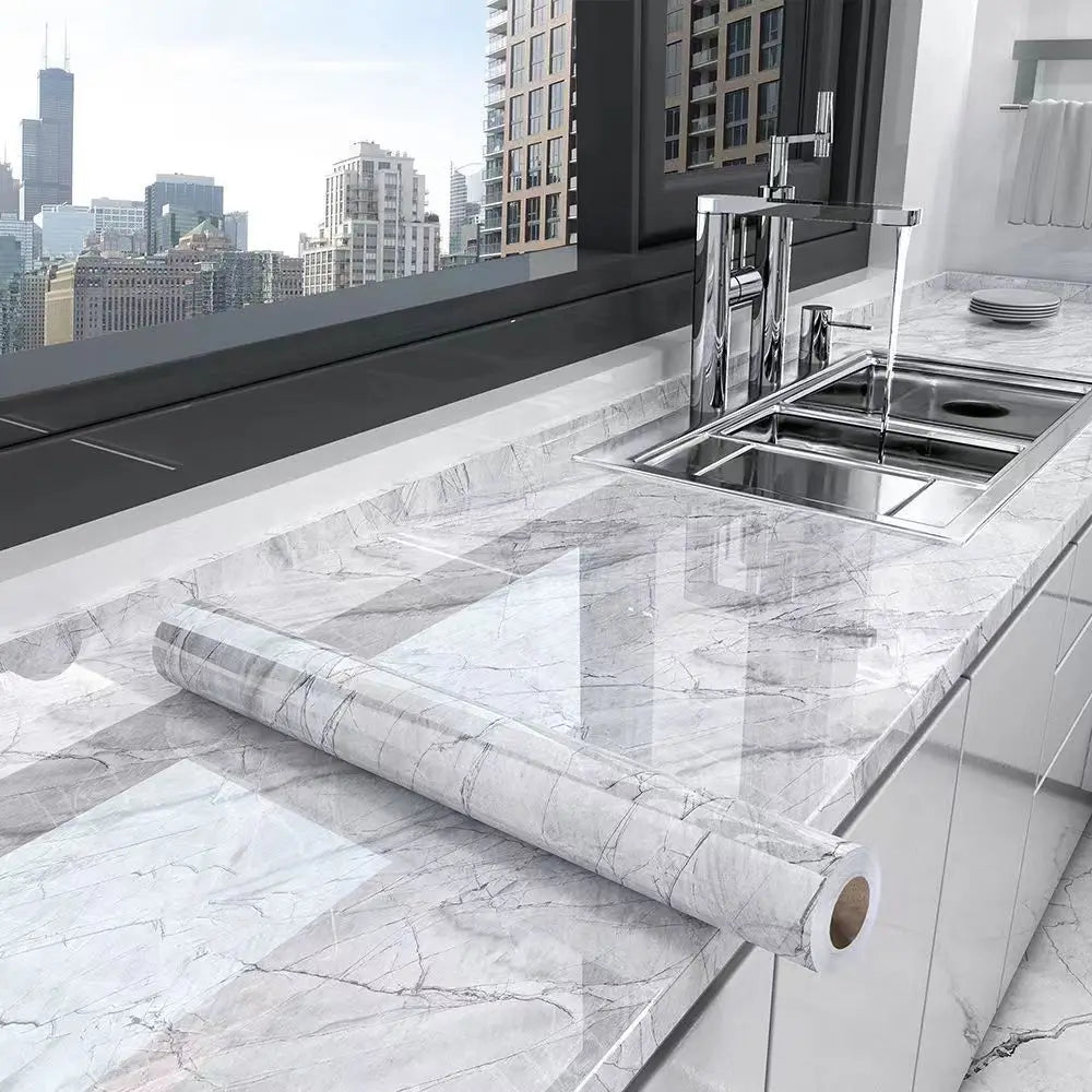 Kitchen Oil-Proof Film Stove Waterproof Moisture-Proof Wallpaper Countertop Self-Adhesiv Cabinet Renovation Tile Marble Sticker Qme