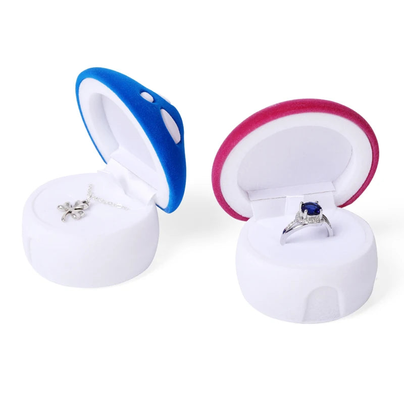 1 Piece Lovely Mushroom Gift Box Holder Velvet Wedding Engagement Ring Box Jewelry Box for Earrings Necklaces Display 2 Colors Qme