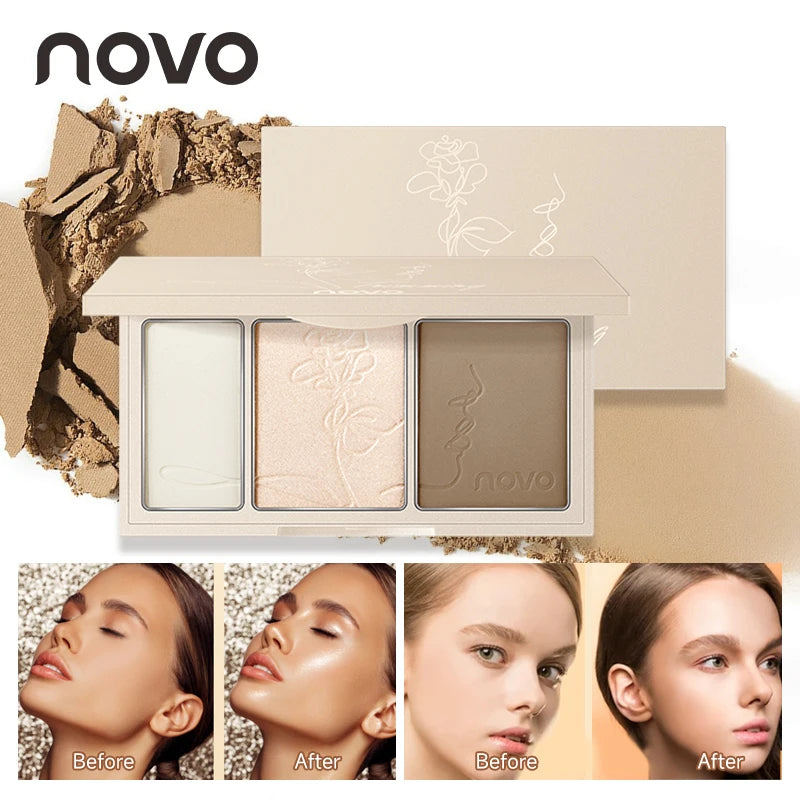 3-In-1 Contouring Powder - Easy To Blend, Highlight And Contour Palette, Ultra-Fine And Long-Lasting, Complexion-Enhancing Shade Qme