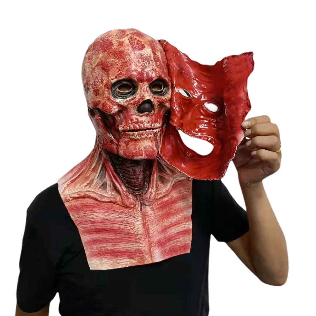 Joker Jack Clown Horror Latex Mask Double Layer Latex Skull Head Mask Movable Mouth Halloween Scary Cosplay Props Qme