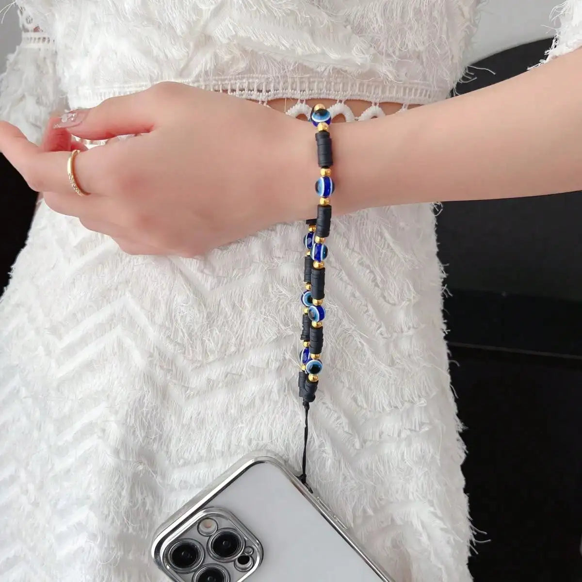 Pearl Smiling Face Evil Eye Phone Charm Qme