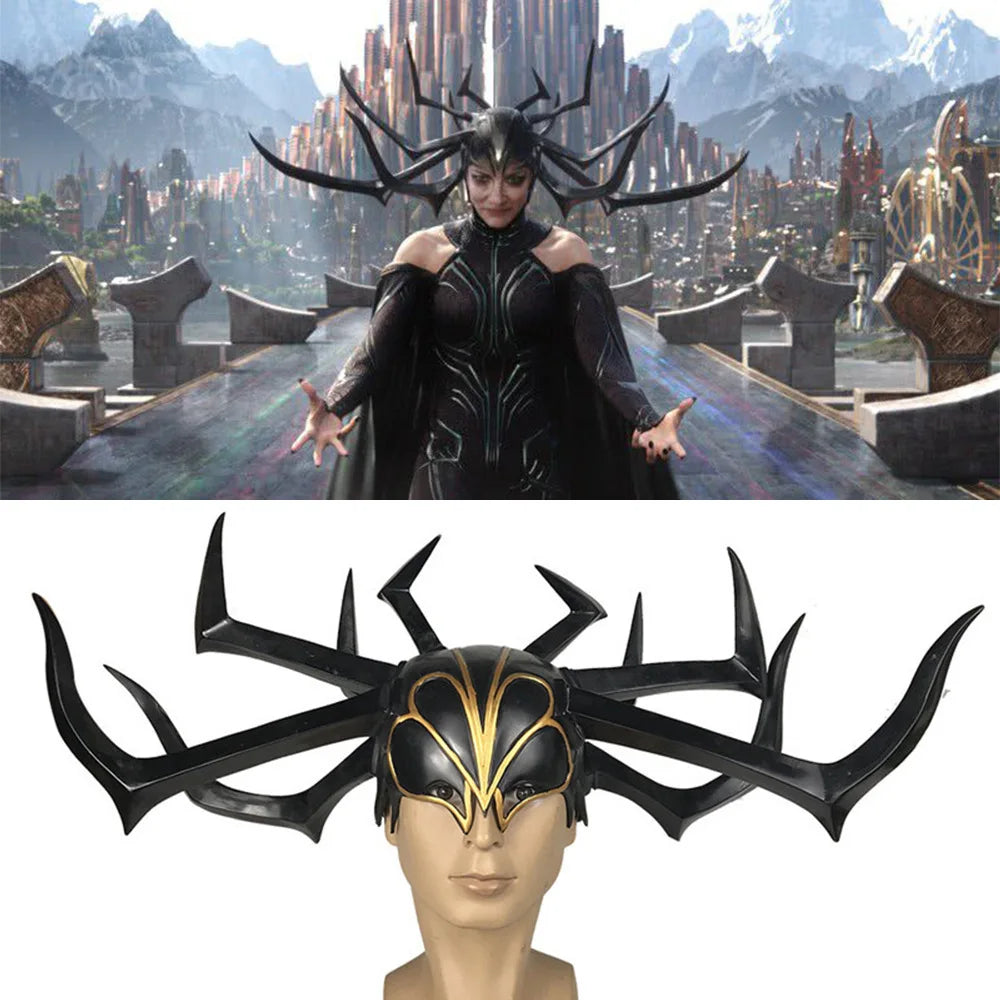Movie Thor 3 HeLa Cosplay Helmet Death Goddess PVC Headdress Legends Hela Mask Adult Women Halloween Party Performance Props Qme