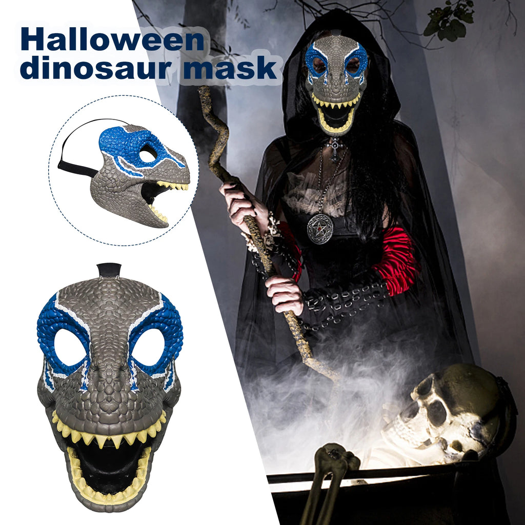 Dragon Dinosaur Mask Open Mouth Lifelike Latex Dinosaur Headgear Dino Mask Halloween Party Cosplay Prop Qme